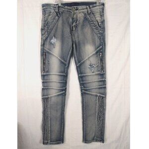 Imperious Jeans Mens 34x32 Distressed Zippers Ribbed Hip Hop Moto Stretch Street